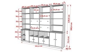 Düser Kapakli Rafli Kitaplik 260 Cm Beyaz KTP-1380-Ç