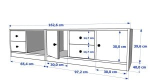 Dolapli Çekmeceli Tv Ünitesi Beyaz 163 Cm TVT-1020-Ç