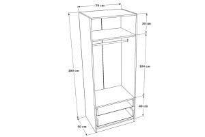 İki Kapaklı İki Çekmeceli Askılıklı Gardırop Beyaz Çıtasız 70 Cm GD1008-B-Ç