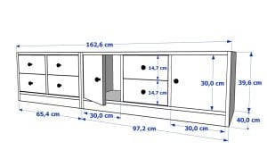 Dolapli Çekmeceli Tv Ünitesi Beyaz 163 Cm TVT-1025-Ç