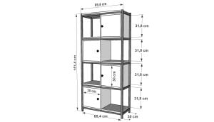 Raflı Dört Katlı Dolaplı Metal Kitaplık  Beyaz 69 Cm MTL-KTP-1023-B