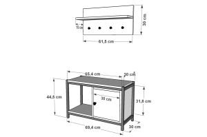 Raflı Dolaplı Askılıklı Metal Ayakkabılık  Meşe 69 Cm MTL-AYK-1003-M