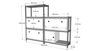 Raflı Üç Katlı Dolaplı Düşer Kapaklı Metal Çok Amaçlı Dolap Beyaz 138 Cm MTL-ÇAD-1028-B