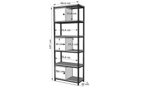 Raflı Beş Katlı Dolaplı Metal Kitaplık  Antrasit 69 Cm MTL-KTP-1003-A