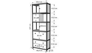 Raflı Beş Katlı Dolaplı Düşer Kapaklı Çekmeceli Metal Kitaplık  Antrasit 69 Cm MTL-KTP-1016-A