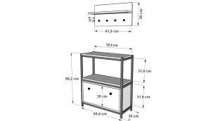 Raflı İki Katlı Düşer Kapaklı Askılıklı Metal Ayakkabılık  Antrasit 69 Cm MTL-AYK-1008-A