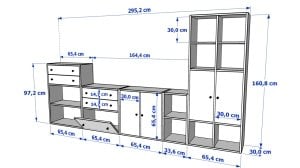 Kitaplikli Büyük Tv Ünitesi Beyaz 300 Cm TVT-1050-Ç