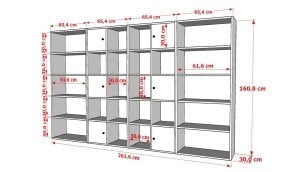 6 Kapakli Rafli Kitaplik 260 Cm Beyaz KTP-1423-Ç