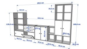 Kitaplikli Büyük Tv Ünitesi Beyaz 300 Cm TVT-1056-Ç