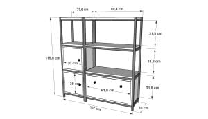 Raflı Üç Katlı Düşer Kapaklı Dolaplı Metal Ayakkabılık  Beyaz 107 Cm MTL-AYK-1024-B