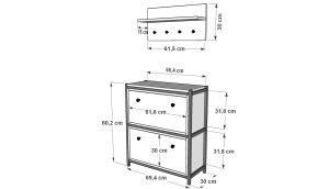 İki Katlı Düşer Kapaklı Askılıklı Metal Ayakkabılık  Antrasit 69 Cm MTL-AYK-1009-A