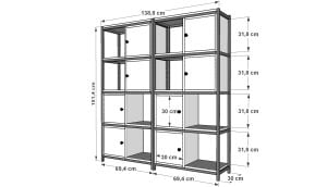 Raflı Dört Katlı Dolaplı Metal Kitaplık  Antrasit 138 Cm MTL-KTP-1085-A