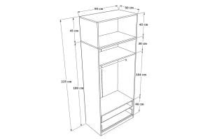 İki Kapaklı İki Çekmeceli Askılıklı Yüklük Gardırop Beyaz Çıtasız 90 Cm GD1016-B-Ç