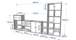 Kitaplikli Büyük Tv Ünitesi Beyaz 300 Cm TVT-1062-Ç