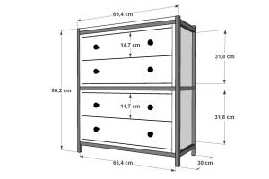 İki Katlı 4 Çekmeceli Geniş Metal Komodin Beyaz 80 Cm MTL-KMD-1021-B