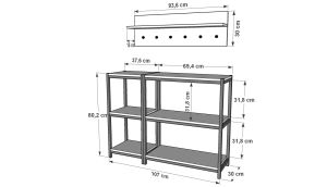 Raflı İki Katlı Askılıklı Metal Ayakkabılık  Beyaz 107 Cm MTL-AYK-1021-B