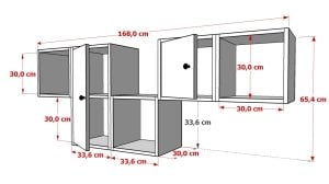 2 Kapakli Duvar Rafli Kitaplik 170 Cm Beyaz Mese KTP-1447-Ç