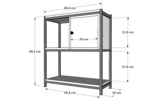 Raflı İki Katlı Dolaplı Geniş Metal Komodin Meşe 80 Cm MTL-KMD-1017-M