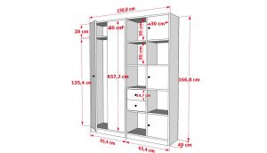 Rafli Askilikli Çekmeceli Giysi Dolabi Gardrop Beyaz 130 Cm G-YD-1050-Ç