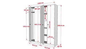 4 Kapakli Askilikli Giysi Dolabi Gardrop Beyaz 130 Cm G-YD-1055-Ç