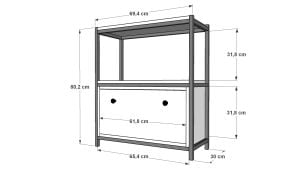 Raflı İki Katlı Düşer Kapaklı Metal Kitaplık  Beyaz 69 Cm MTL-KTP-1062-B