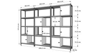 Raflı Dört Katlı Dolaplı Metal Kitaplık  Beyaz 208 Cm MTL-KTP-1104-B