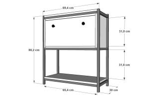 Raflı İki Katlı Düşer Kapaklı Metal Komodin Beyaz 80 Cm MTL-KMD-1025-B