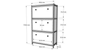 Üç Katlı Düşer Kapaklı Metal Ayakkabılık  Meşe 69 Cm MTL-AYK-1015-M