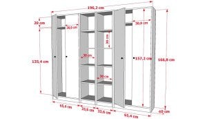 4 Kapili Askilikli Rafli Giysi Dolabi Gardrop Beyaz 200 Cm G-YD-1076-Ç