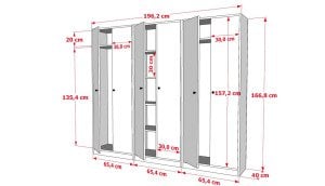 6 Kapili Askilikli Rafli Giysi Dolabi Gardrop Beyaz 200 Cm G-YD-1077-Ç