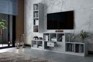 Duvar Dolaplı Çekmeceli Tv Ünitesi Beyaz 227 Cm TV-1252-Ç