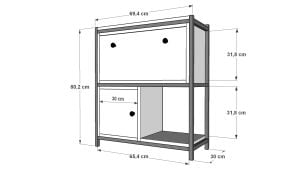 Raflı İki Katlı Dolaplı Düşer Kapaklı Metal Kitaplık  Antrasit 69 Cm MTL-KTP-1058-A