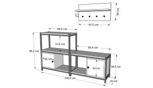 Raflı Dolaplı Askılıklı Modüler Metal Ayakkabılık  Antrasit 138 Cm MTL-AYK-1017-A