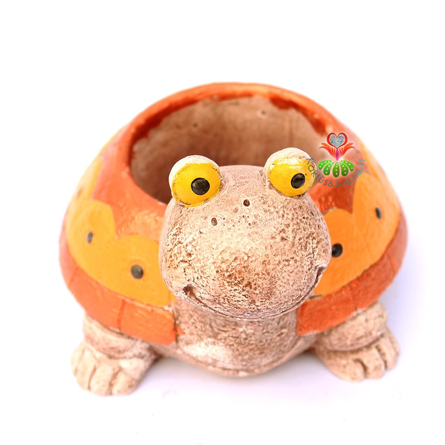 Sevimli Kaplumbağa Figür Saksı-Turuncu Renk -10 cm Boyutlu-5-6 cm Hazneli