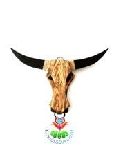 Texas Longhorn, Masif Ahşap Bison, Boğa Kafatası Rustik Duvar Süsü, El Yapımı