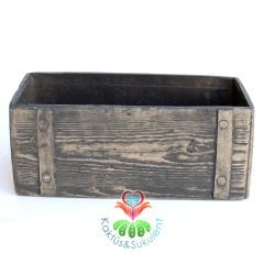 Eskitme Gri Renk Dikdörtgen Saksı-Orkide ve Aranjmanlar İçin İdeal,30x20x20 Boyutu-Obje, Biblo Suku