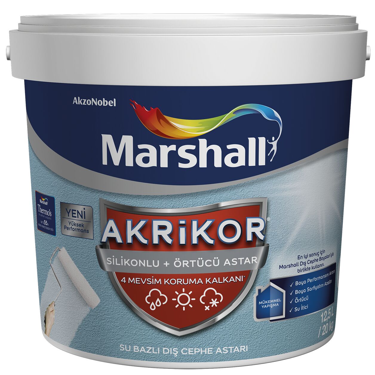 Marshall Akrikor Silikon Örtücü Astar Beyaz 2.5 Litre