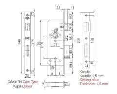 Kale 151-R İç Kapı Gömme Kilidi 35 mm Nikel