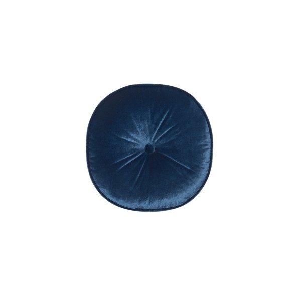 Yuvarlak Düğme Detaylı Saks Mavisi Kadife Yastık