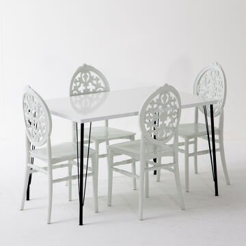 Nero Beyaz Masa 75x110 cm Venüs Beyaz Sandalye Mutfak Masa Takımı