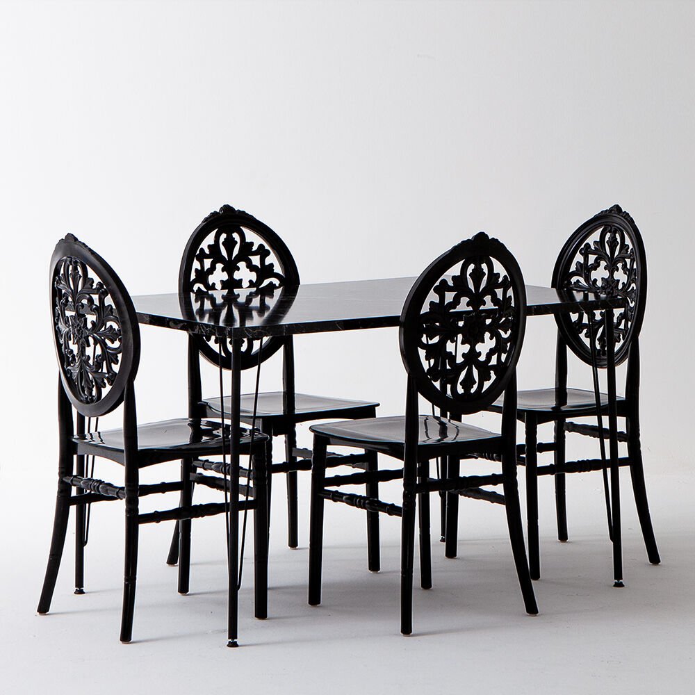 Nero Siyah Masa 75x110 cm Venüs Siyah Sandalye Mutfak Masa Takımı
