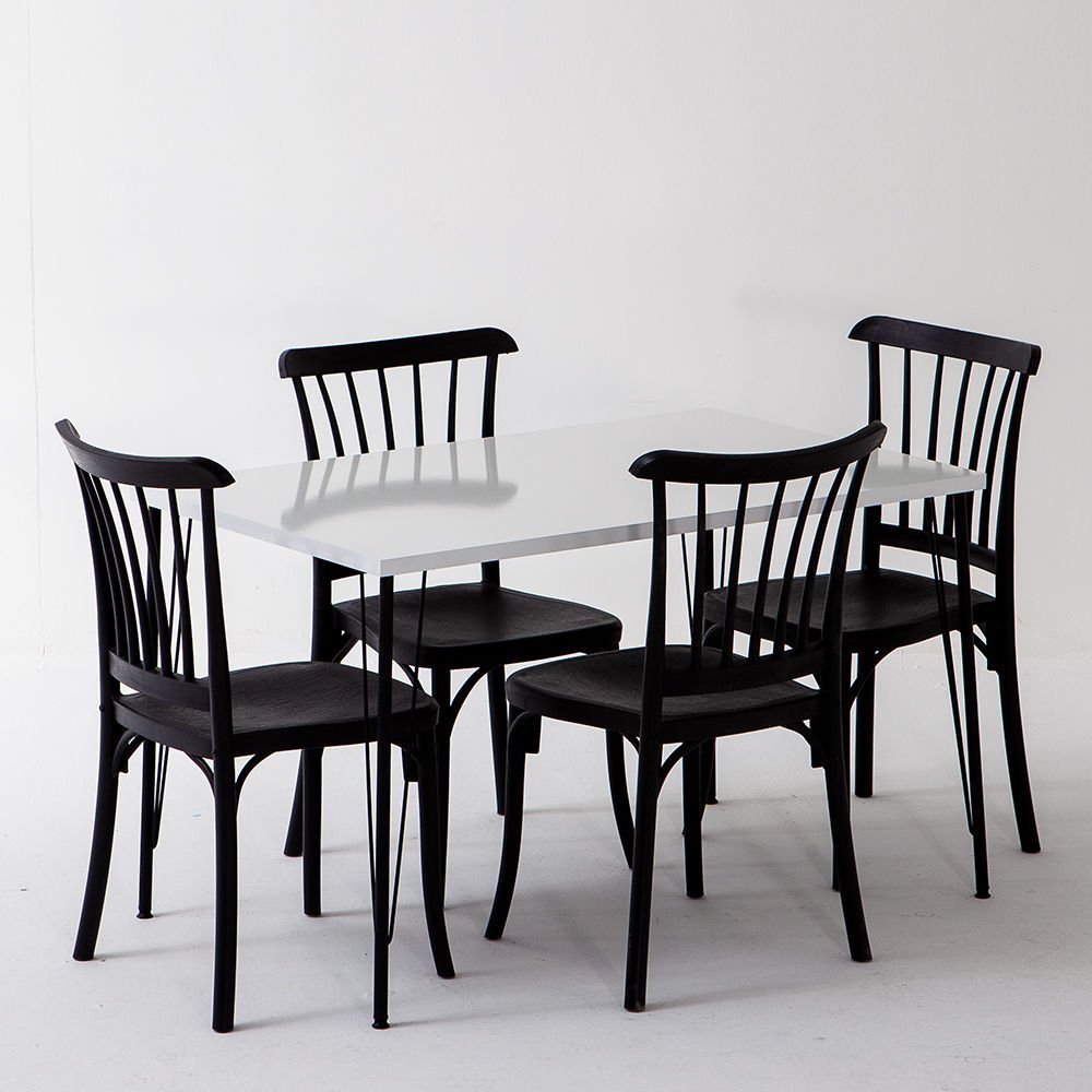 Nero Beyaz Masa 75x110 cm Violet Siyah Sandalye Mutfak Masa Takımı