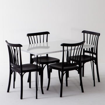Nero Beyaz Masa 75x110 cm Violet Siyah Sandalye Mutfak Masa Takımı