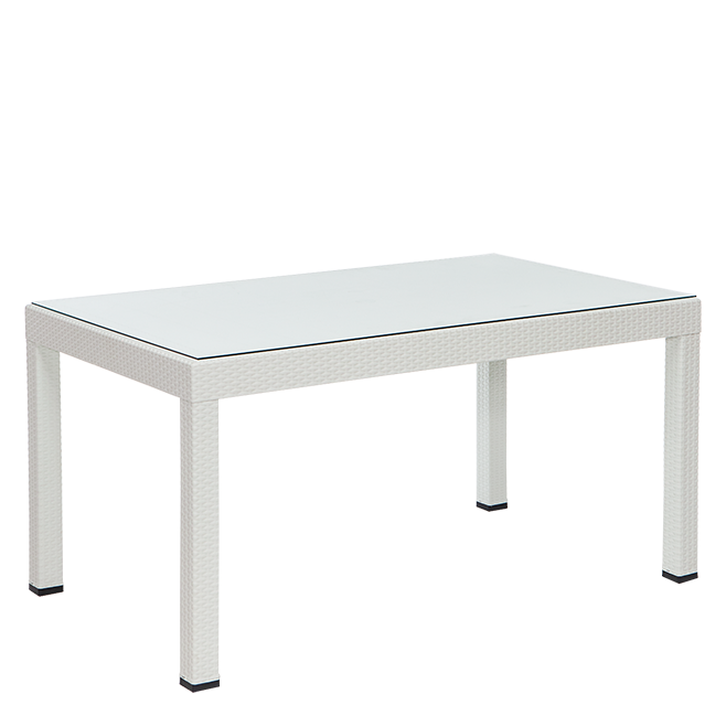 Rattan 90x150 Camlı Masa - Beyaz