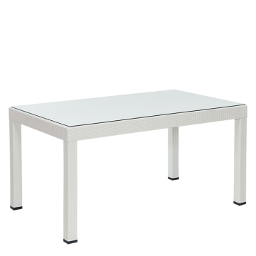 Rattan 90x150 Camlı Masa - Beyaz