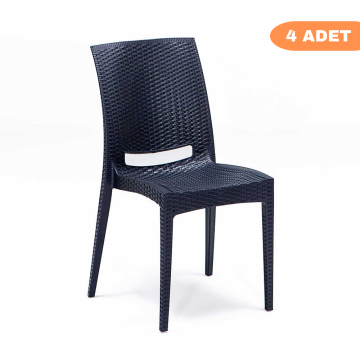 4 Adet Rattan Antrasit Sandalye / Balkon-bahçe-teras