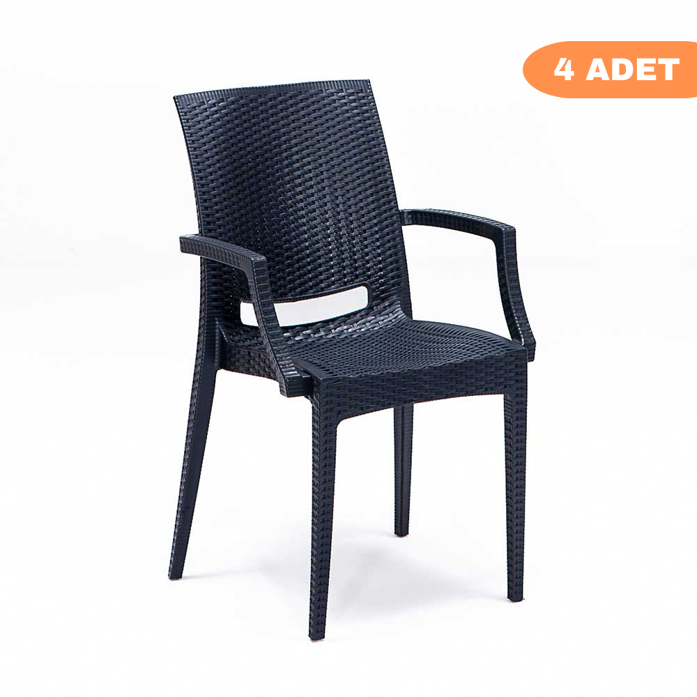 4 Adet Rattan Lüx Antrasit Sandalye / Balkon