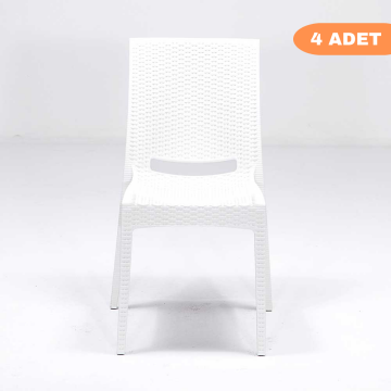 4 Adet Rattan Beyaz Sandalye / Balkon-bahçe-teras