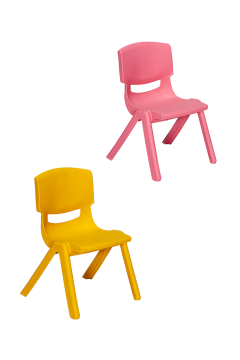Junior 2 Adet Kreş Anaokulu Çocuk Sandalyesi Sert Plastik- Pembe/Sarı