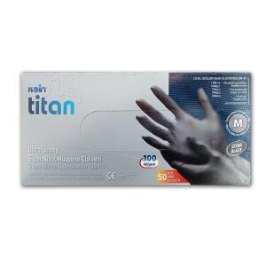 Koin Titan Ultra Güçlü Nitril Siyah Pudrasız Eldiven Orta Boy 50 Adet